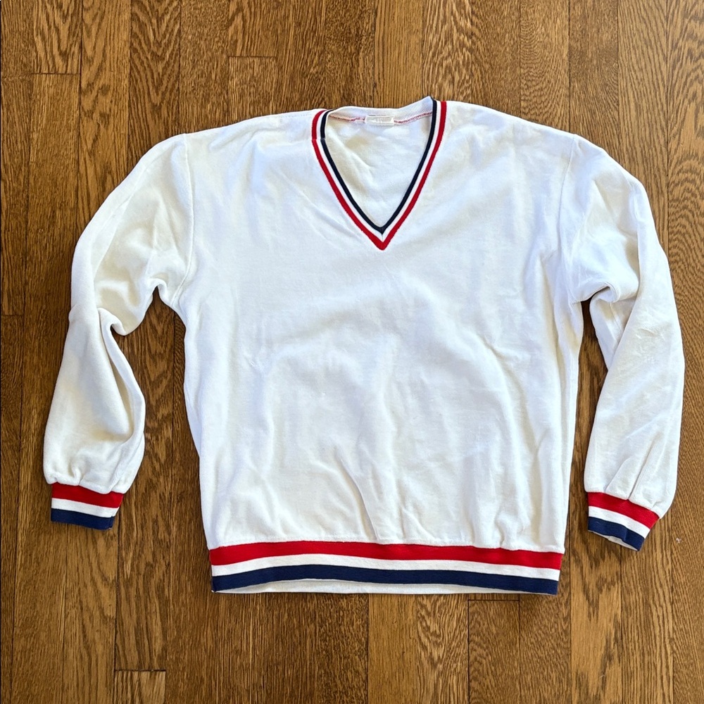 Vintage white V-neck tennis sweater
